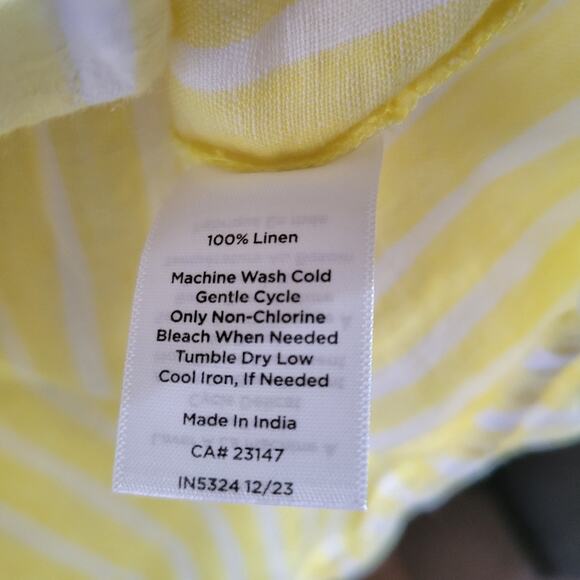 Talbots Yellow Striped Tie Hem Button Front Top Size Medium Petite MP - Picture 6 of 7